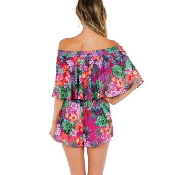 Show Me Your Mumu Rosarita Off The Shoulder Romper Pink Tropical - Picture 5 of 12